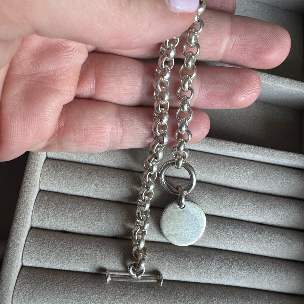 Vintage Sterling Silver Chain Bracelet with Round Pendant 7" Wrist 26.7g